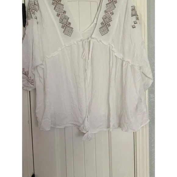 Forever 21 Blouse Top 0X Boho Oversized Embroidered Hippie Floral Fairy Festival - Picture 4 of 6